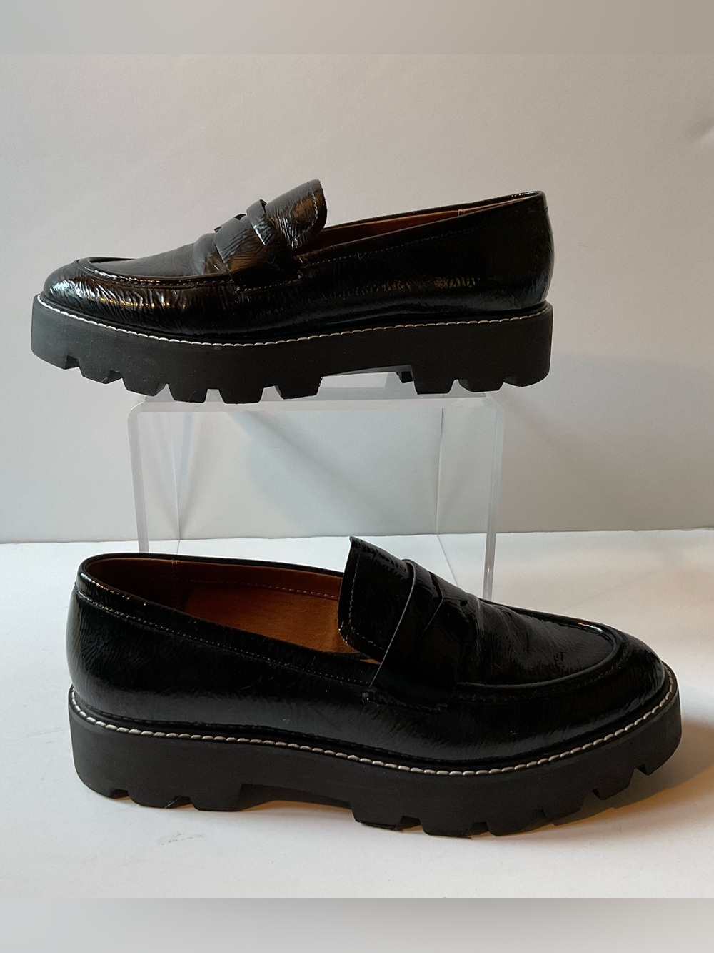 Franco Sarto Balin Womens 10 Lug Sole Black Patent Loafer Excellent